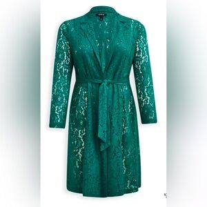 Torrid Kelly Green Lace Trench Coat cardigan layer dinner date